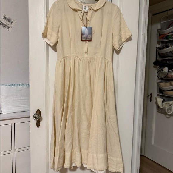 Son de Flor Dresses & Skirts - Son de Flor Classic Dress, Short Sleeve, Hemp, Milky White - Milky White / L